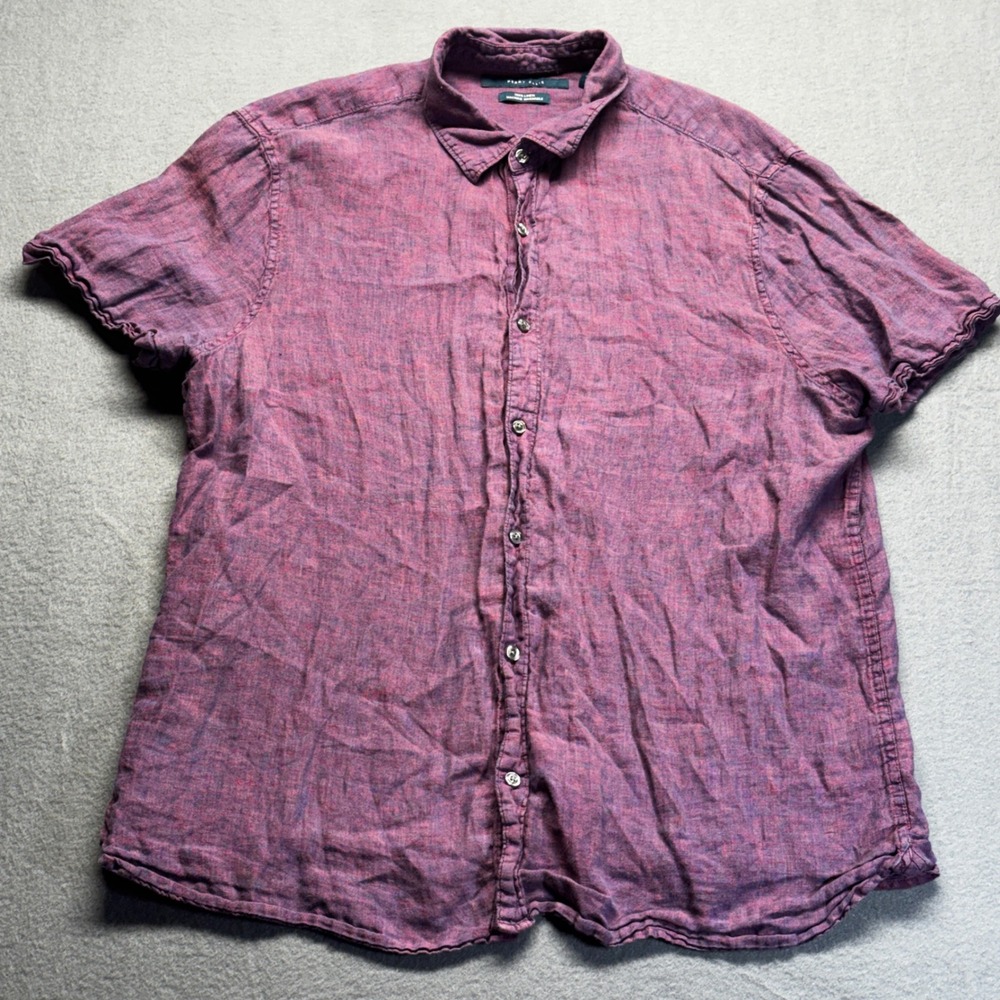 Perry Ellis Mens XL 100% Linen Short Sleeve Button Down Shirt Burgundy Heather